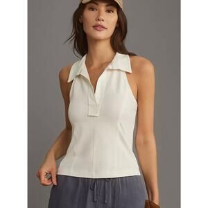 Anthropologie Pilcro Reworked Halter Tank White Sporty Pickleball Casual XL